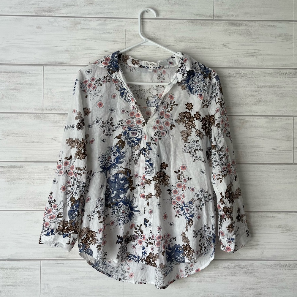 Floral V-Neck Lightweight Blouse